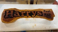 Carved Harry’s pool Hall sign