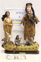 NATIVE AMERICAN DOLL & (2) FIGURINES