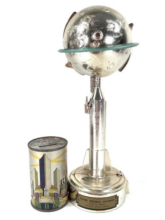 Moon & Rocket Mechanical Bank 1962 + Canco Bank