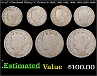 Lot of 7 Circulated Liberty 'v' Nickels 5c 1889, 1