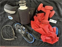 BAG OF HAND WEIGHTS, EXERCISE BANDS, WALKING