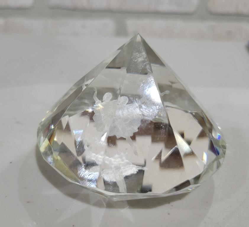 Glass Diamond with Etched Ballerina Inside