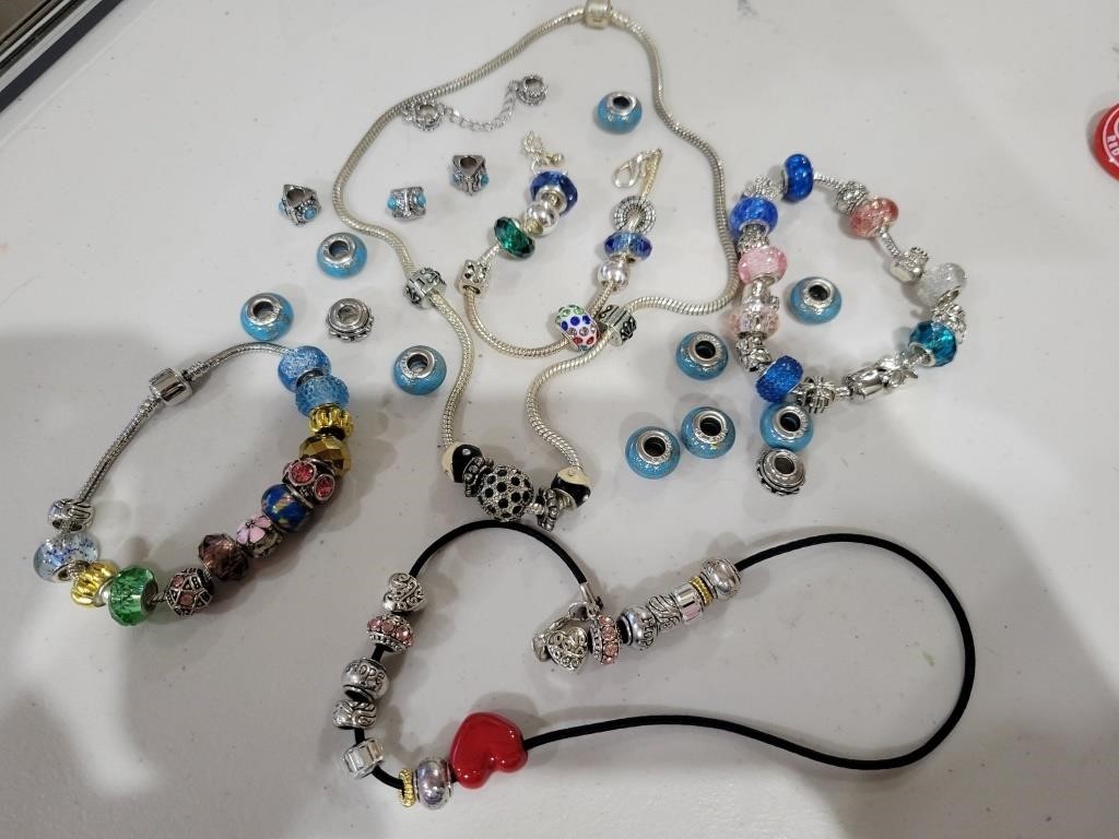 Lot of Pandora Style Beads, Bracelets, & Necklace