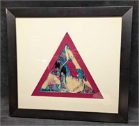 Framed Abstract Triangle Oil On Panel Art