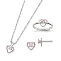 Sterling Silver Pink Heart Necklace Set