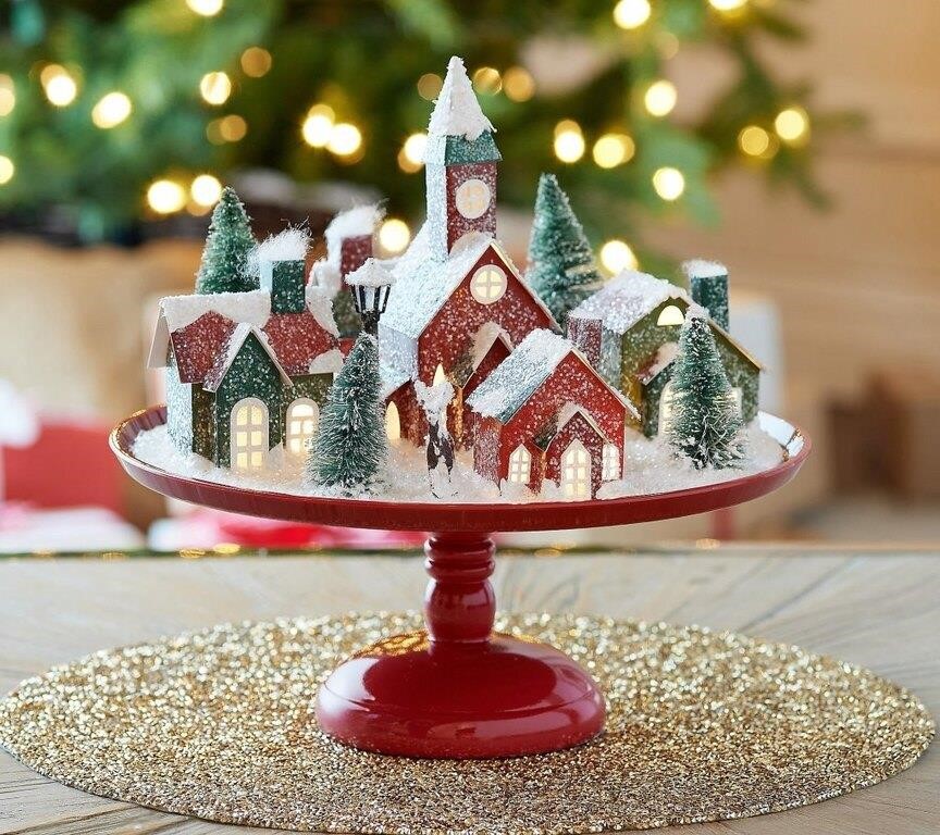 Vintage Christmas Village Cake Plate