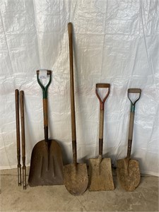 Various shovels and other tools