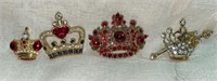 (4) Vtg. Royal Crown Brooches: Red