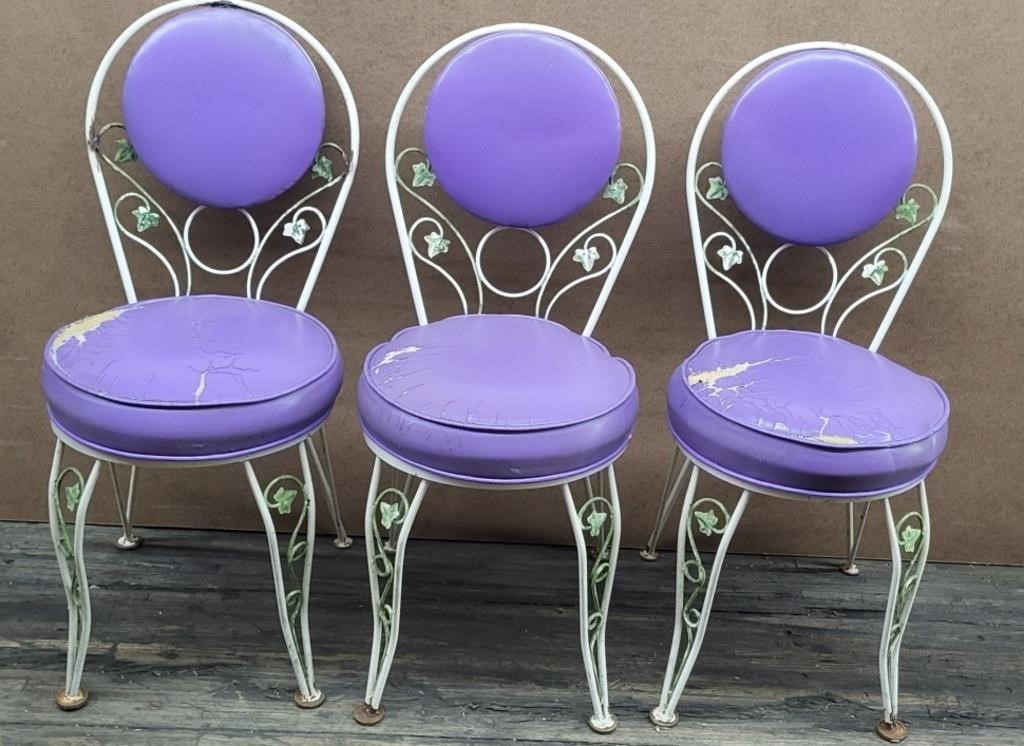 3 Metal Small Outdoor Chairs - purple /white