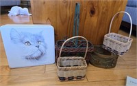Collectible Marlex Cat Tin & Assorted Baskets