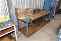 Large Metal Work Table With Vise, Pipe Vise