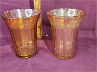 Iridescent carnival glass tumblers