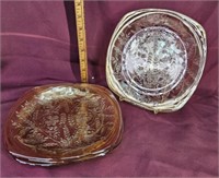 4 square carnival glass plates