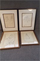 Lot of 4 Signed Claude Marks Pen & Ink Drawings