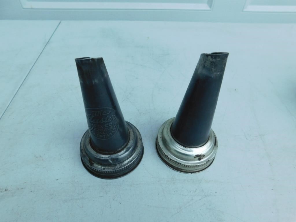 Two vintage screw on oil spouts