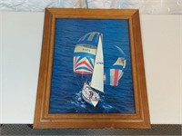 Sailboat Sailing Picture Vintage Frame 24.5x20.5