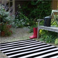 FH Home Outdoor Rug - Black & White  6ft x 9ft