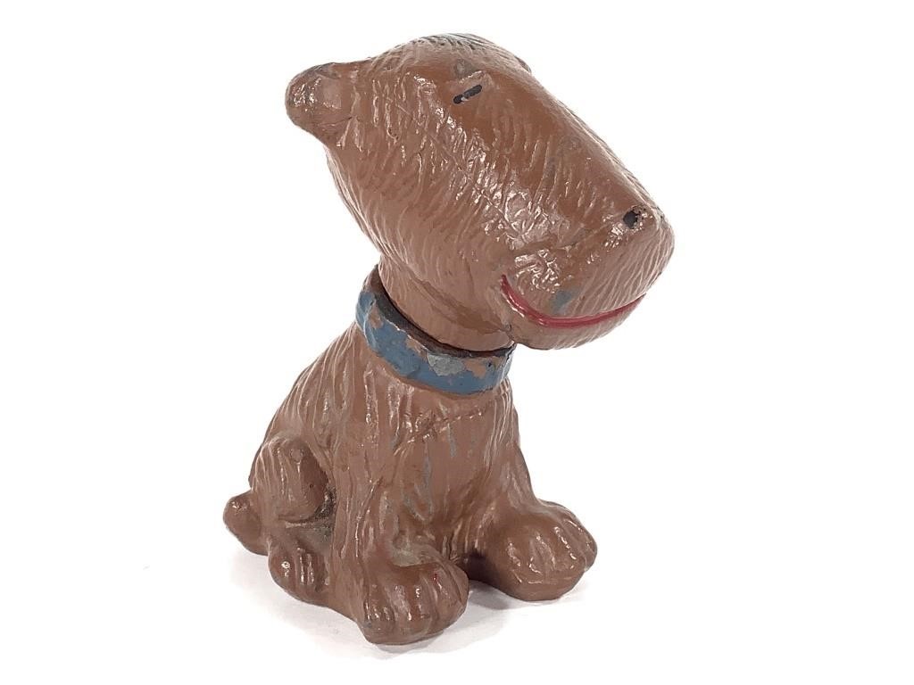 1920s Snuggle Pup 2 Pc Painted Metal Dog Figurine