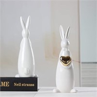 1 pc White/Gold Rabbit Bunny,Ceramic Spring Animal