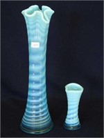 Ribbed Spiral 12" vase AND 4" vase - blue opal