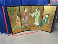 4 asian hand painted panels - lacquered