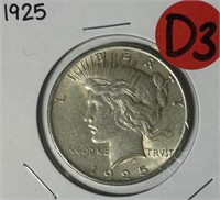 S - 1925 PEACE SILVER DOLLAR (D3)