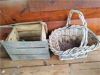 Wicker Basket, Wooden Crate