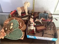 4  flats of miniatures & decorations,rocking horse