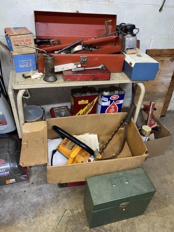 METAL WORK STAND & CONTENTS- INCLUDING: RED METAL