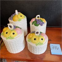 VTG folk art ceramic canisters set fruit baskets