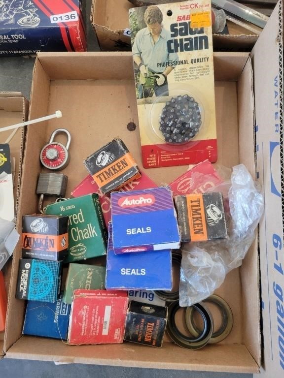 Lot of Bearings, Seals, Padlocks, Saw Chain