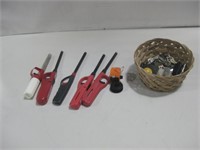 Basket W/Assorted Lighters W/Misc Items See Info