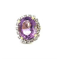 14K YELLOW GOLD 16.00CT AMETHYST 2.00CT DIAMOND RI