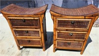 Pair of Asian Style Wicker Nightstands 21 x 16 x 9
