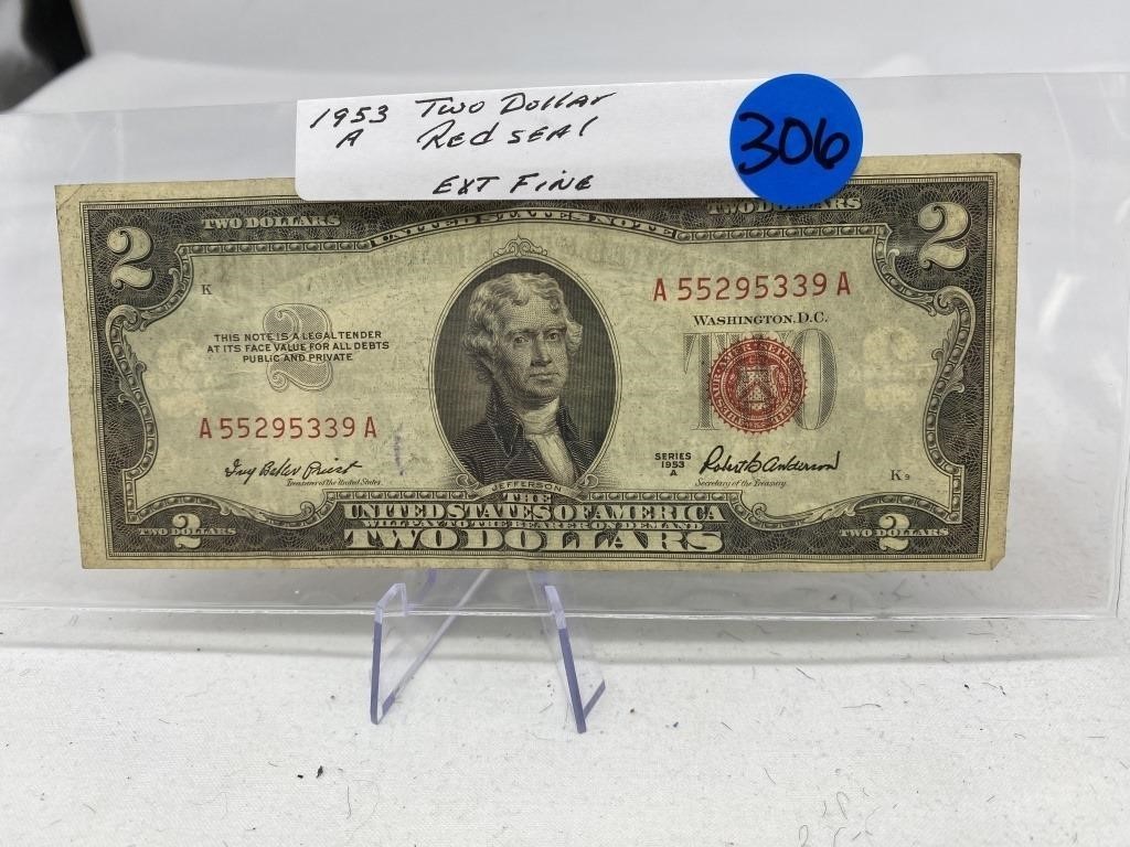 1953-A Two Dollar Red Seal Ext Fine