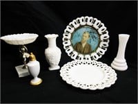 Vintage Milk Glass Vases, Trinket , Dish