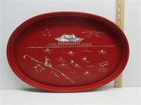 Red Laquer Tray Mother of Pearl Inladed, Korea