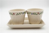 Longaberger Early Blossoms Flower Pots & Tray