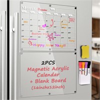 Magnetic Acrylic Calendar for Fridge,2PCS 16"x12"