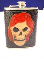Flask w/ Leather Wrapped Skull in Bandana Design
