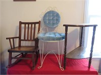 MCM Metal blue velvet parlor chair, sm. wood