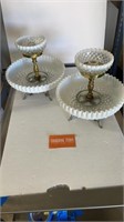 Fenton Epergne White Opalescent Pair