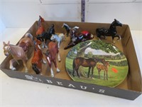 Horse figurines and plate