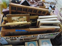 BOX OF PICTURE FRAMES AND VINTAGE BRIDES MAGAZINE