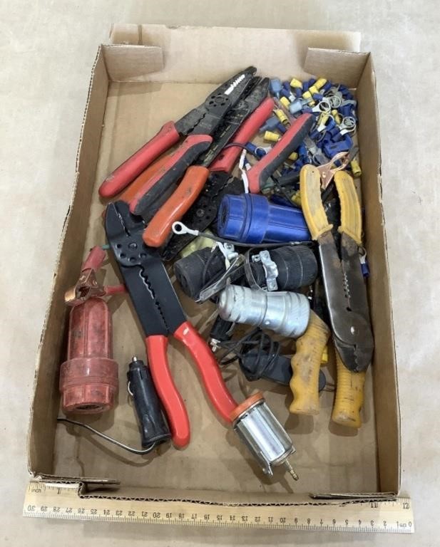 Electrical lot w/ strippers, connectors, & misc.