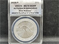 MS 70 1 OZ One Dollar Kangaroo Coin