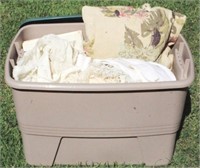 Plastic Tote Full of Assorted Linens