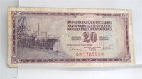 1978 Yugo Slavia 20 Dinarit Bank Note  AU