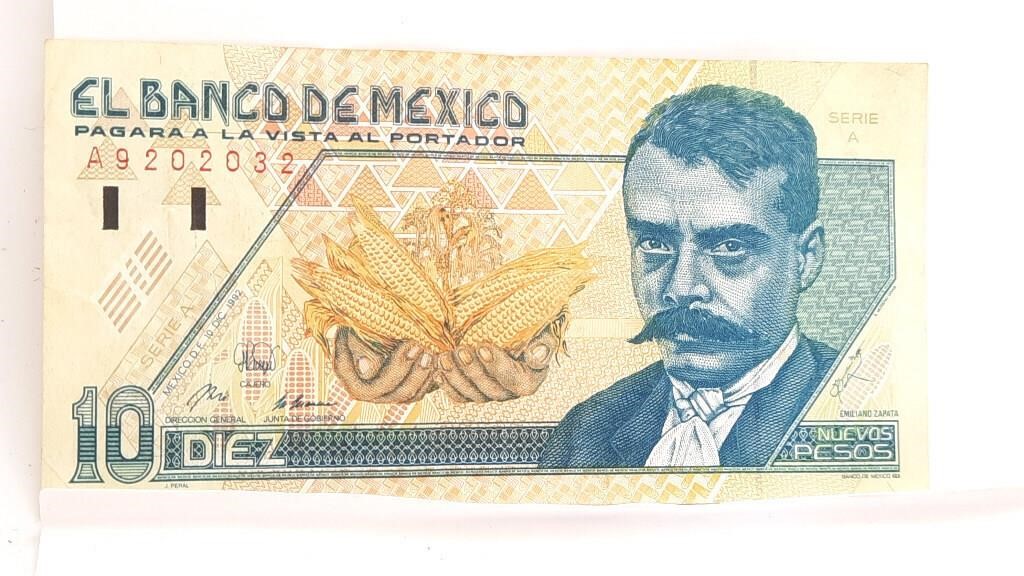 Bank of Mexico 1992 10 Pesos Bill