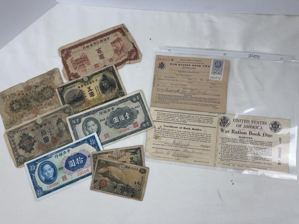 Work War II ration books & Chinese money